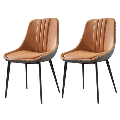 Contemporary Metal Armless Chair Leather Dining Chairs for Restaurant Use (Set of 2) Orange Clearhalo ' kitchen&dining_furn' 'Dining Chairs' 'Dining Tables & Seating' 'dining_chair' 'furn' 'furn_dining_chair' 'Furniture' 'furniture_dining_chair' 'Kitchen & Dining Furniture' 'kitchen' 4237762