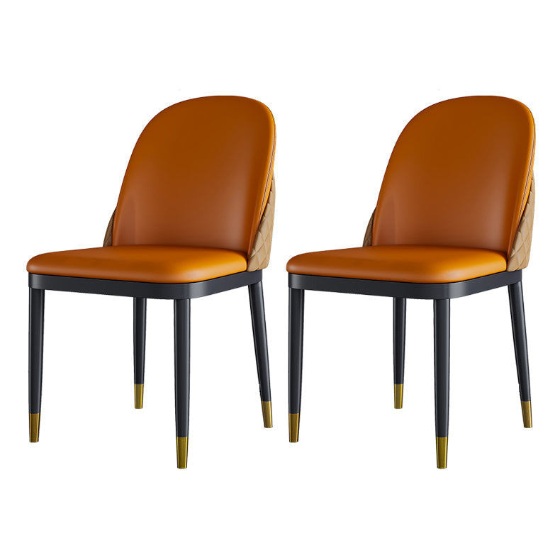 Glam Metal Dining Armless Chair Faux Leather Dining Chairs for Restaurant Use (Set of 2) Orange Clearhalo ' kitchen&dining_furn' 'Dining Chairs' 'Dining Tables & Seating' 'dining_chair' 'furn' 'furn_dining_chair' 'Furniture' 'furniture_dining_chair' 'Kitchen & Dining Furniture' 'kitchen' 4237819