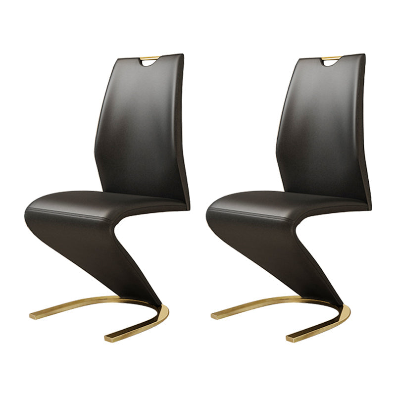 Designer Style Leather Home Side Chair Monochrome Solid Back Dining Chair (Set of 2) Black Brass Gold Clearhalo ' kitchen&dining_furn' 'Dining Chairs' 'Dining Tables & Seating' 'dining_chair' 'furn' 'furn_dining_chair' 'Furniture' 'furniture_dining_chair' 'Kitchen & Dining Furniture' 'kitchen' 4237845
