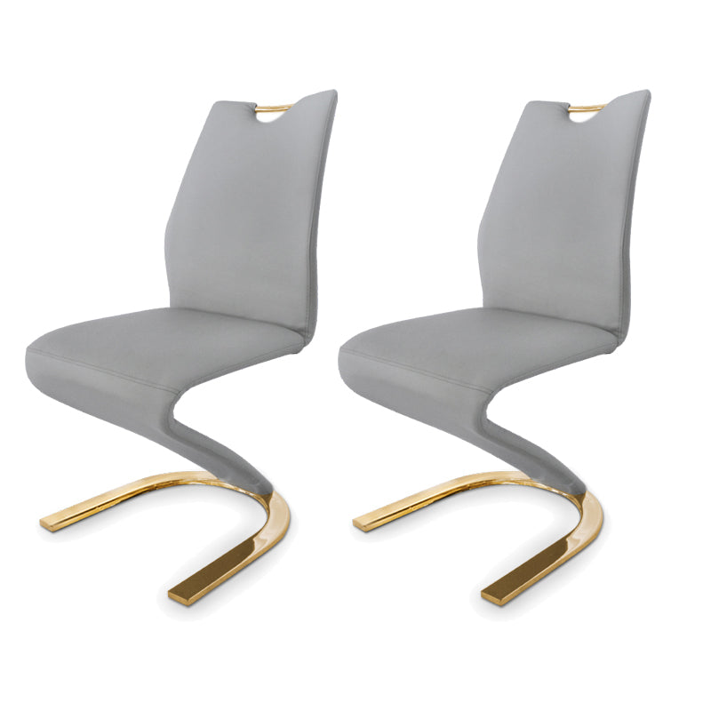 Designer Style Leather Home Side Chair Monochrome Solid Back Dining Chair (Set of 2) Grey Brass Gold Clearhalo ' kitchen&dining_furn' 'Dining Chairs' 'Dining Tables & Seating' 'dining_chair' 'furn' 'furn_dining_chair' 'Furniture' 'furniture_dining_chair' 'Kitchen & Dining Furniture' 'kitchen' 4237847