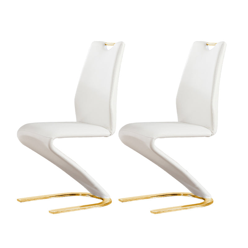 Designer Style Leather Home Side Chair Monochrome Solid Back Dining Chair (Set of 2) White Brass Gold Clearhalo ' kitchen&dining_furn' 'Dining Chairs' 'Dining Tables & Seating' 'dining_chair' 'furn' 'furn_dining_chair' 'Furniture' 'furniture_dining_chair' 'Kitchen & Dining Furniture' 'kitchen' 4237848