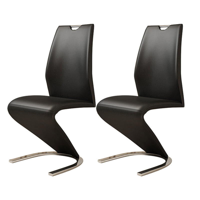 Designer Style Leather Home Side Chair Monochrome Solid Back Dining Chair (Set of 2) Black Silver Clearhalo ' kitchen&dining_furn' 'Dining Chairs' 'Dining Tables & Seating' 'dining_chair' 'furn' 'furn_dining_chair' 'Furniture' 'furniture_dining_chair' 'Kitchen & Dining Furniture' 'kitchen' 4237851