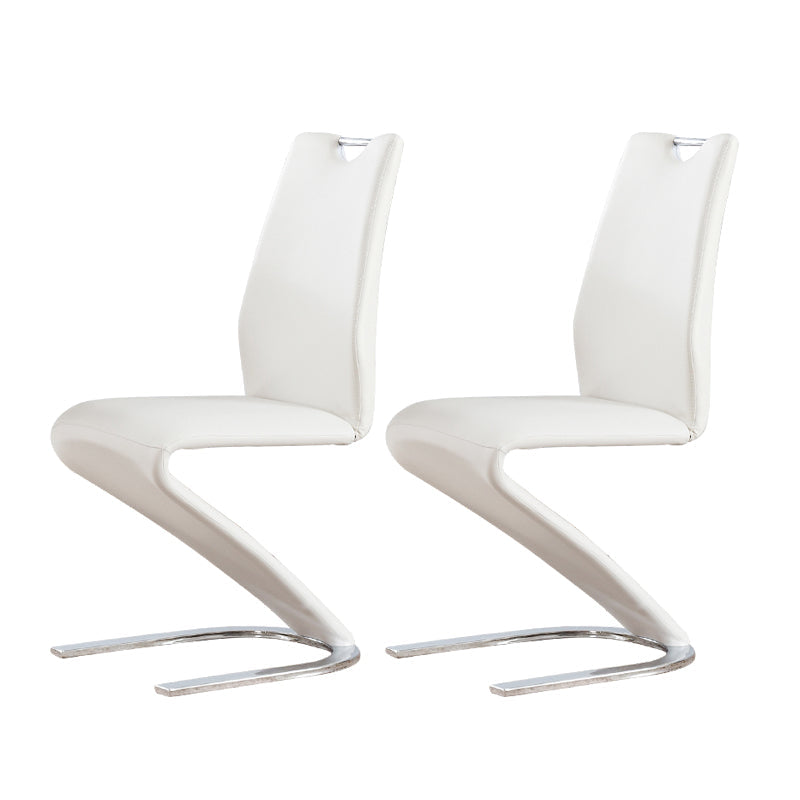 Designer Style Leather Home Side Chair Monochrome Solid Back Dining Chair (Set of 2) White Silver Clearhalo ' kitchen&dining_furn' 'Dining Chairs' 'Dining Tables & Seating' 'dining_chair' 'furn' 'furn_dining_chair' 'Furniture' 'furniture_dining_chair' 'Kitchen & Dining Furniture' 'kitchen' 4237854