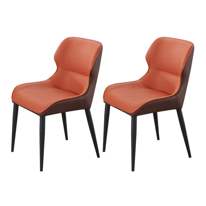 Modern Faux Leather Dining Chair Metal Arm Chair for Home Use (Set of 2) Orange Clearhalo ' kitchen&dining_furn' 'Dining Chairs' 'Dining Tables & Seating' 'dining_chair' 'furn' 'furn_dining_chair' 'Furniture' 'furniture_dining_chair' 'Kitchen & Dining Furniture' 'kitchen' 4237933