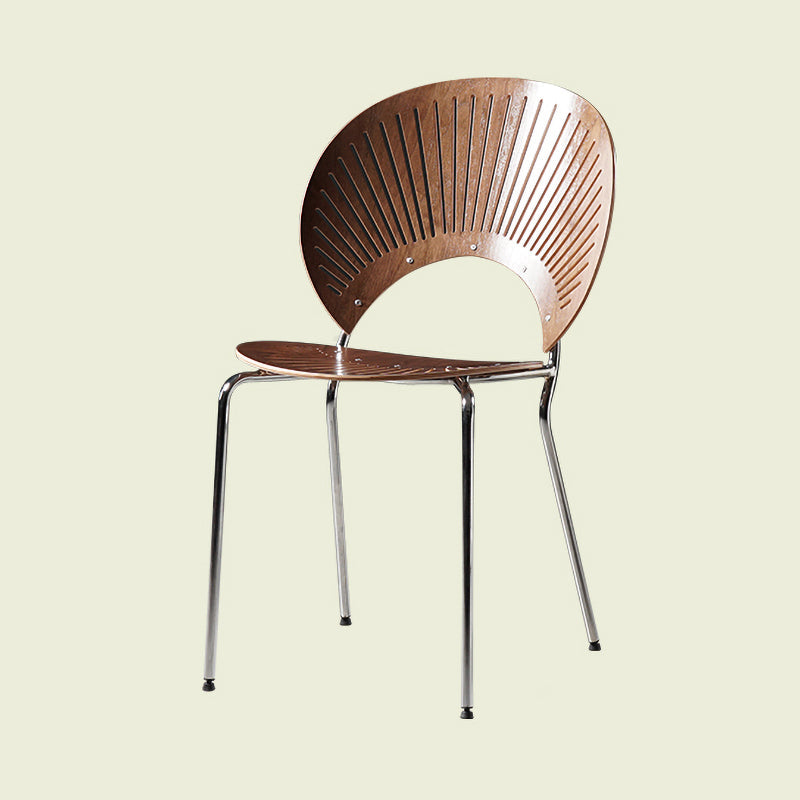 Contemporary Metal Dining Chair for Home Use Open Back Dining Side Chair Walnut 1 Piece Silver Clearhalo ' kitchen&dining_furn' 'Dining Chairs' 'Dining Tables & Seating' 'dining_chair' 'furn' 'furn_dining_chair' 'Furniture' 'furniture_dining_chair' 'Kitchen & Dining Furniture' 'kitchen' 4238083