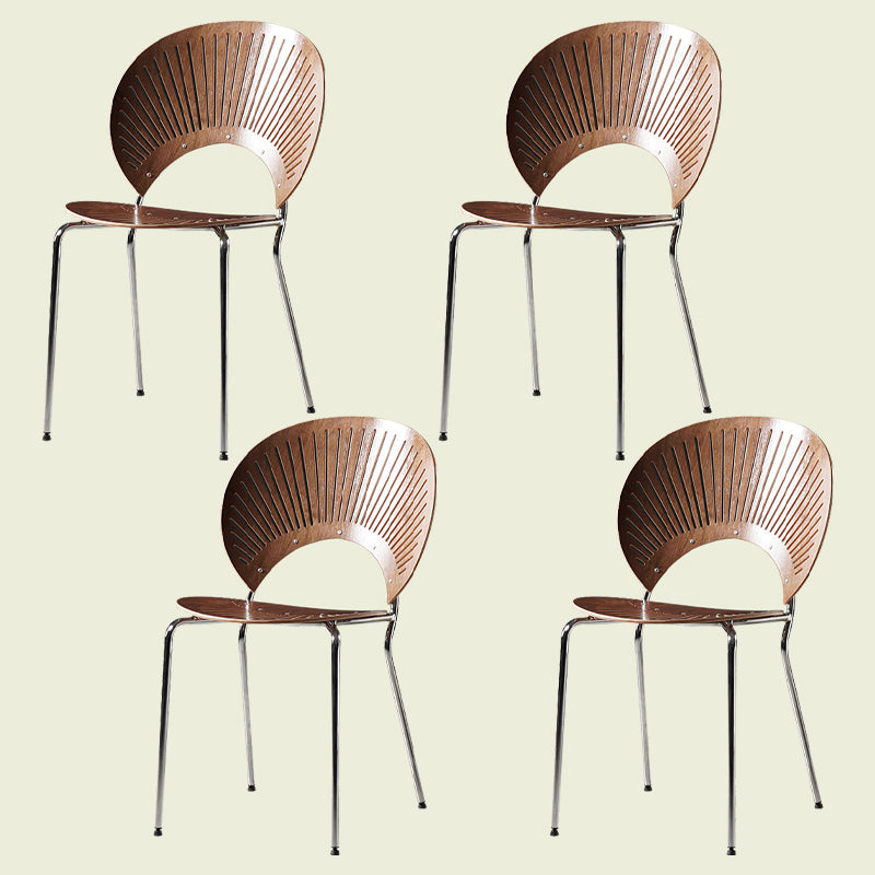 Contemporary Metal Dining Chair for Home Use Open Back Dining Side Chair Walnut 4 Piece Set Silver Clearhalo ' kitchen&dining_furn' 'Dining Chairs' 'Dining Tables & Seating' 'dining_chair' 'furn' 'furn_dining_chair' 'Furniture' 'furniture_dining_chair' 'Kitchen & Dining Furniture' 'kitchen' 4238085