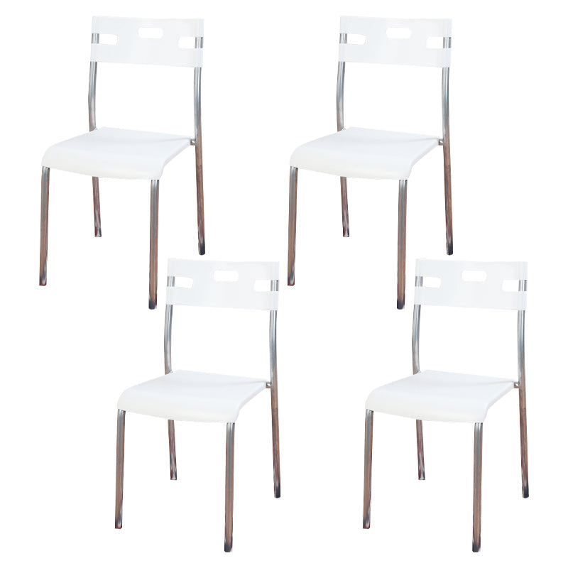 Contemporary Dining Chair Home Metal Armless Stacking Open Back Dining Side Chair White 4 Piece Set Clearhalo ' kitchen&dining_furn' 'Dining Chairs' 'Dining Tables & Seating' 'dining_chair' 'furn' 'furn_dining_chair' 'Furniture' 'furniture_dining_chair' 'Kitchen & Dining Furniture' 'kitchen' 4238104