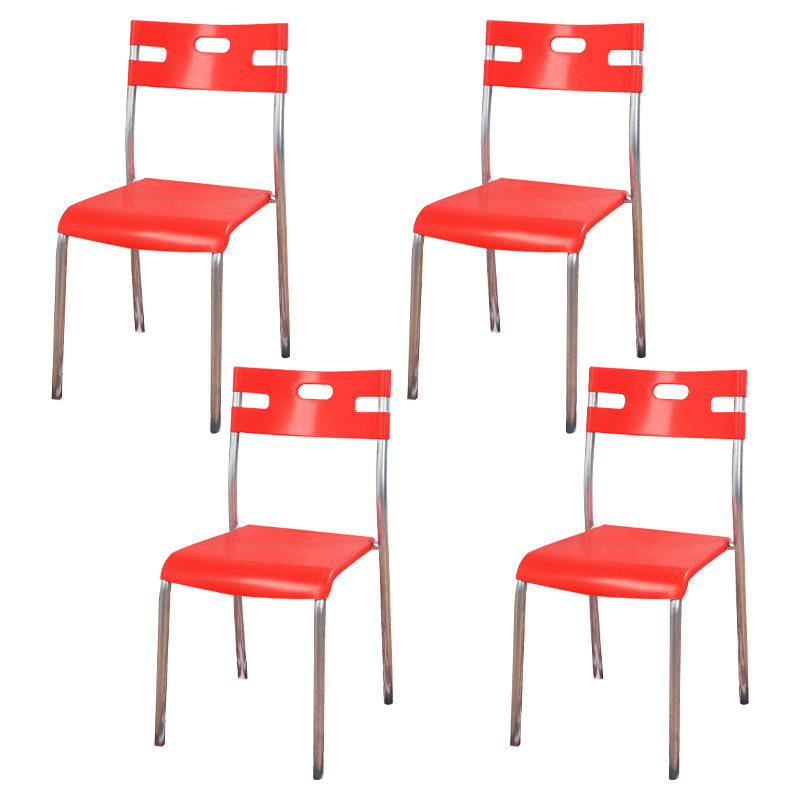 Contemporary Dining Chair Home Metal Armless Stacking Open Back Dining Side Chair Red 4 Piece Set Clearhalo ' kitchen&dining_furn' 'Dining Chairs' 'Dining Tables & Seating' 'dining_chair' 'furn' 'furn_dining_chair' 'Furniture' 'furniture_dining_chair' 'Kitchen & Dining Furniture' 'kitchen' 4238109