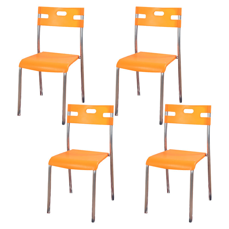 Contemporary Dining Chair Home Metal Armless Stacking Open Back Dining Side Chair Orange 4 Piece Set Clearhalo ' kitchen&dining_furn' 'Dining Chairs' 'Dining Tables & Seating' 'dining_chair' 'furn' 'furn_dining_chair' 'Furniture' 'furniture_dining_chair' 'Kitchen & Dining Furniture' 'kitchen' 4238122