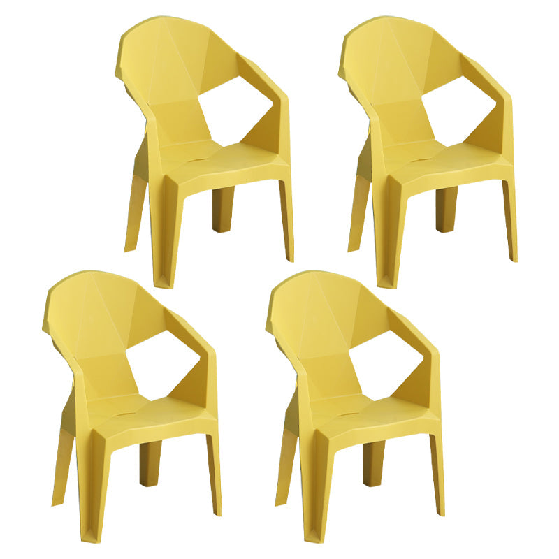 Modern Indoor Dining Armchair Stackable Home Plastic Dining Arm Chairs Yellow 4 Piece Set Clearhalo ' kitchen&dining_furn' 'Dining Chairs' 'Dining Tables & Seating' 'dining_chair' 'furn' 'furn_dining_chair' 'Furniture' 'furniture_dining_chair' 'Kitchen & Dining Furniture' 'kitchen' 4238173