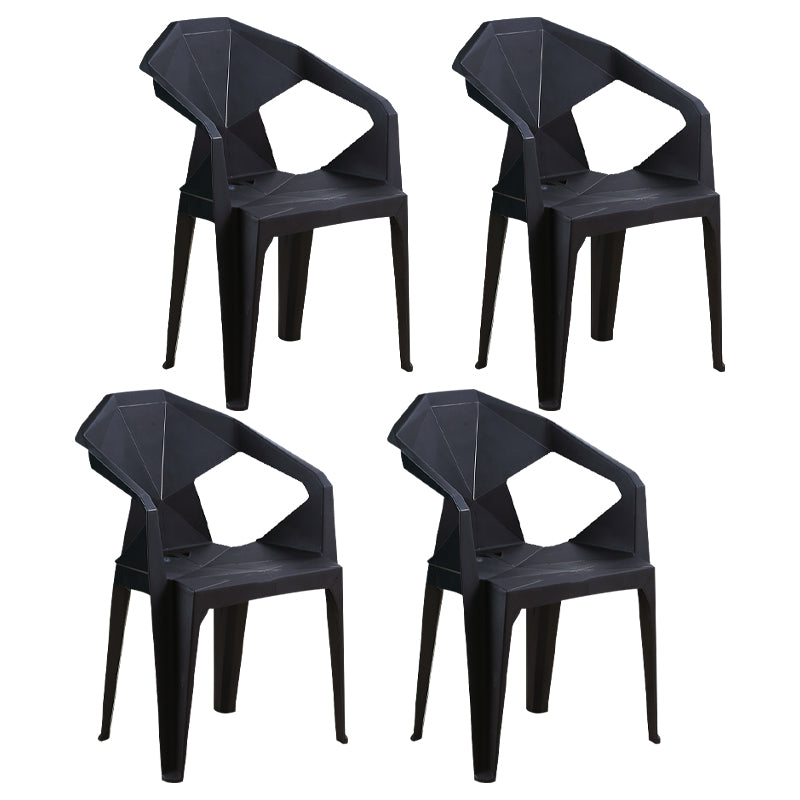 Modern Indoor Dining Arm Chairs Stackable Home Plastic Dining Armchair Black 4 Piece Set Clearhalo ' kitchen&dining_furn' 'Dining Chairs' 'Dining Tables & Seating' 'dining_chair' 'furn' 'furn_dining_chair' 'Furniture' 'furniture_dining_chair' 'Kitchen & Dining Furniture' 'kitchen' 4238200