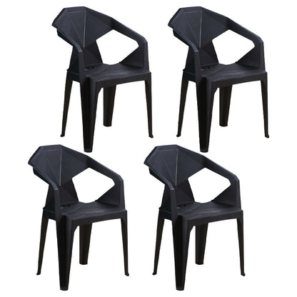 Modern Indoor Dining Arm Chairs Stackable Home Plastic Dining Armchair Black 4 Piece Set Clearhalo ' kitchen&dining_furn' 'Dining Chairs' 'Dining Tables & Seating' 'dining_chair' 'furn' 'furn_dining_chair' 'Furniture' 'furniture_dining_chair' 'Kitchen & Dining Furniture' 'kitchen' 4238200