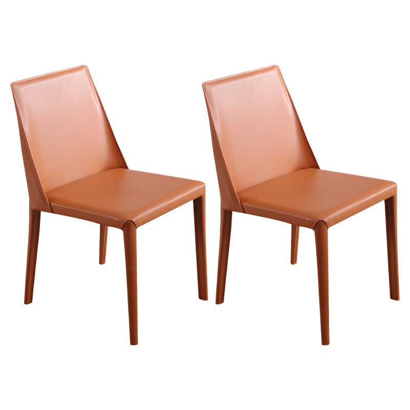 Contemporary Dining Side Chair Leather Brasserie Armless Solid Back Chair Orange 2 Piece Set Clearhalo ' kitchen&dining_furn' 'Dining Chairs' 'Dining Tables & Seating' 'dining_chair' 'furn' 'furn_dining_chair' 'Furniture' 'furniture_dining_chair' 'Kitchen & Dining Furniture' 'kitchen' 4238369