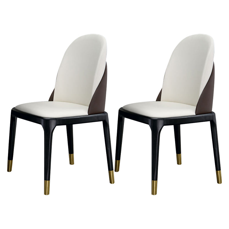Contemporary Restaurant Parsons Side Chair Leather Dining Chair White-Brown 2 Piece Set Clearhalo ' kitchen&dining_furn' 'Dining Chairs' 'Dining Tables & Seating' 'dining_chair' 'furn' 'furn_dining_chair' 'Furniture' 'furniture_dining_chair' 'Kitchen & Dining Furniture' 'kitchen' 4238398