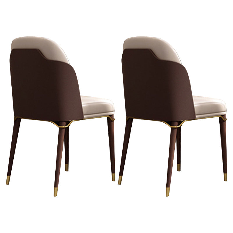 Modern Restaurant Parsons Side Chair Leather Dining Chair with Walnut Legs Dark Brown 2 Piece Set Clearhalo ' kitchen&dining_furn' 'Dining Chairs' 'Dining Tables & Seating' 'dining_chair' 'furn' 'furn_dining_chair' 'Furniture' 'furniture_dining_chair' 'Kitchen & Dining Furniture' 'kitchen' 4238511