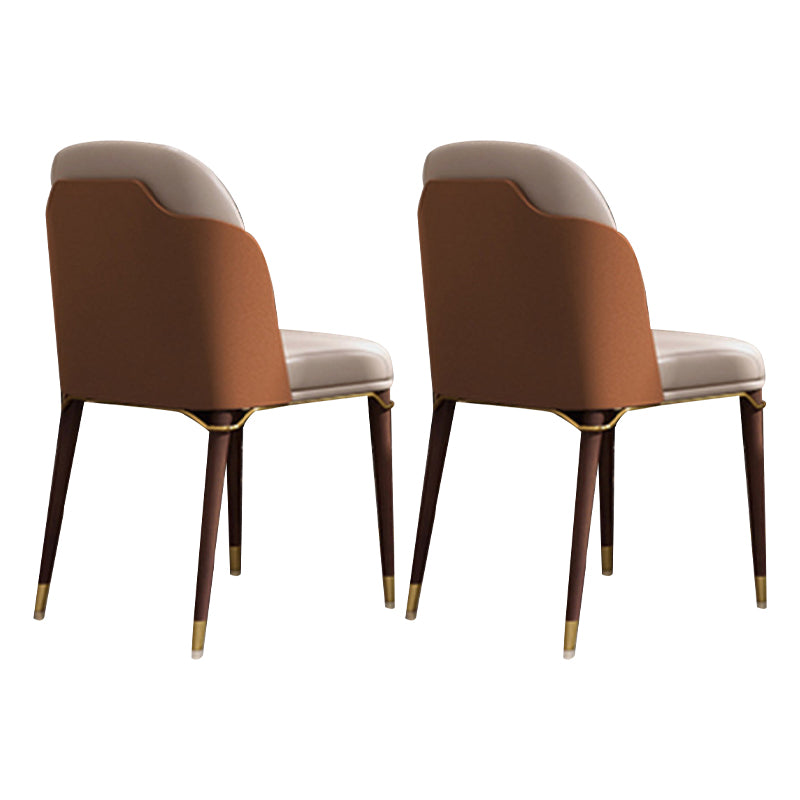 Modern Restaurant Parsons Side Chair Leather Dining Chair with Walnut Legs Yellow-Brown 2 Piece Set Clearhalo ' kitchen&dining_furn' 'Dining Chairs' 'Dining Tables & Seating' 'dining_chair' 'furn' 'furn_dining_chair' 'Furniture' 'furniture_dining_chair' 'Kitchen & Dining Furniture' 'kitchen' 4238513