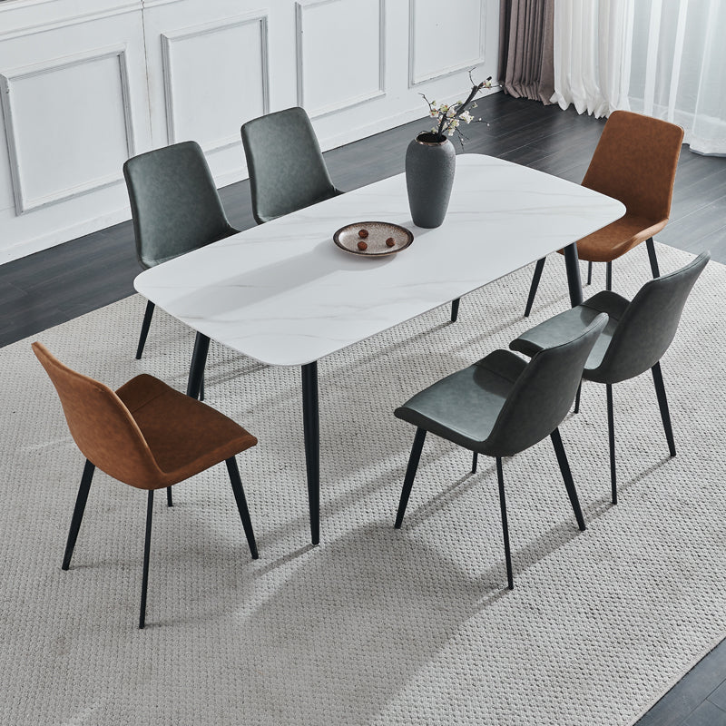 Sintered Stone Dining Table Simple Style 4 Legs Base Rectangle Table for Home White Without Chairs Clearhalo ' dining_table' 'Dining Tables & Seating' 'Dining Tables' 'furn' 'furn_dining_table' 'Furniture' 'furniture_dining_table' 'Kitchen & Dining Furniture' 'kitchen&dining_furn' 'kitchen' 'kitchen_dining_table' 4238686