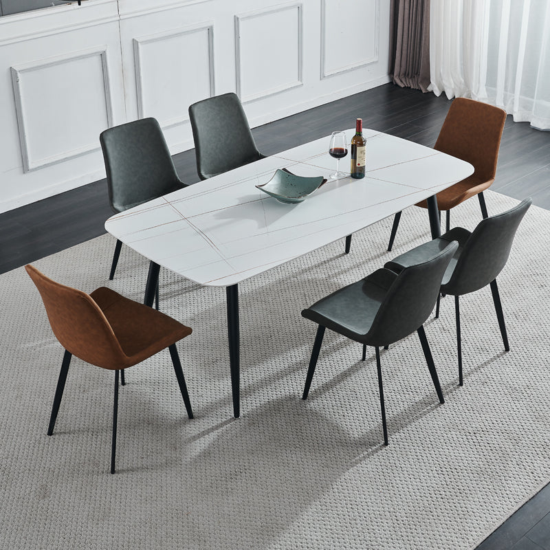 Sintered Stone Dining Table Simple Style 4 Legs Base Rectangle Table for Home White Gold Without Chairs Clearhalo ' dining_table' 'Dining Tables & Seating' 'Dining Tables' 'furn' 'furn_dining_table' 'Furniture' 'furniture_dining_table' 'Kitchen & Dining Furniture' 'kitchen&dining_furn' 'kitchen' 'kitchen_dining_table' 4238687