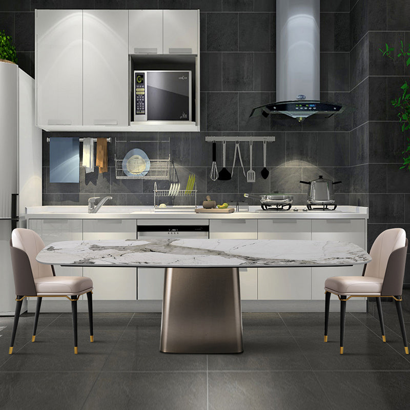 Luxury Style Sintered Stone Table Single Pedestal Base Rectangle Table for Home Clearhalo ' dining_table' 'Dining Tables & Seating' 'Dining Tables' 'furn' 'furn_dining_table' 'Furniture' 'furniture_dining_table' 'Kitchen & Dining Furniture' 'kitchen&dining_furn' 'kitchen' 'kitchen_dining_table' 4238742