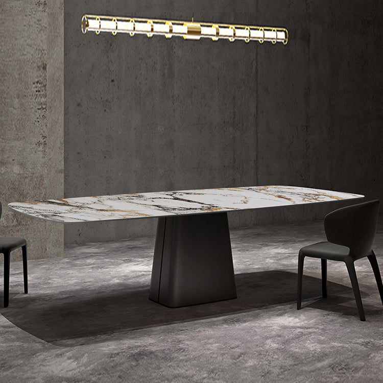Luxury Style Sintered Stone Table Single Pedestal Base Rectangle Table for Home Clearhalo ' dining_table' 'Dining Tables & Seating' 'Dining Tables' 'furn' 'furn_dining_table' 'Furniture' 'furniture_dining_table' 'Kitchen & Dining Furniture' 'kitchen&dining_furn' 'kitchen' 'kitchen_dining_table' 4238743