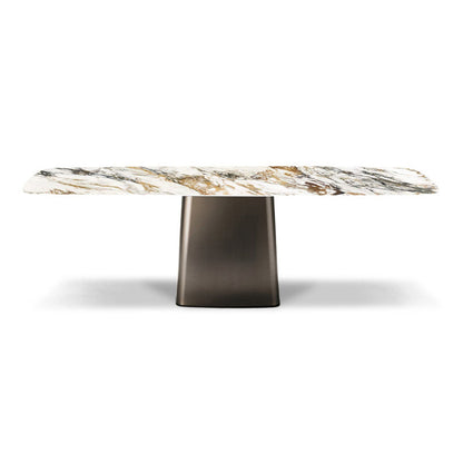 Luxury Style Sintered Stone Table Single Pedestal Base Rectangle Table for Home Gold Without Chairs Clearhalo ' dining_table' 'Dining Tables & Seating' 'Dining Tables' 'furn' 'furn_dining_table' 'Furniture' 'furniture_dining_table' 'Kitchen & Dining Furniture' 'kitchen&dining_furn' 'kitchen' 'kitchen_dining_table' 4238746