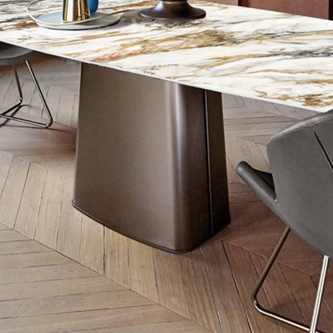 Luxury Style Sintered Stone Table Single Pedestal Base Rectangle Table for Home Clearhalo ' dining_table' 'Dining Tables & Seating' 'Dining Tables' 'furn' 'furn_dining_table' 'Furniture' 'furniture_dining_table' 'Kitchen & Dining Furniture' 'kitchen&dining_furn' 'kitchen' 'kitchen_dining_table' 4238748