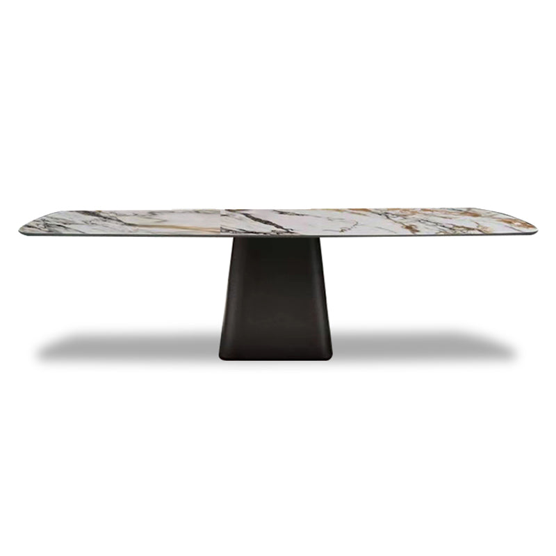Luxury Style Sintered Stone Table Single Pedestal Base Rectangle Table for Home Black Without Chairs Clearhalo ' dining_table' 'Dining Tables & Seating' 'Dining Tables' 'furn' 'furn_dining_table' 'Furniture' 'furniture_dining_table' 'Kitchen & Dining Furniture' 'kitchen&dining_furn' 'kitchen' 'kitchen_dining_table' 4238749
