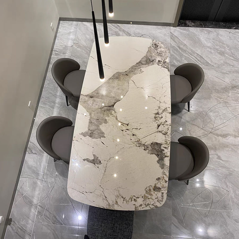 Luxury Style Sintered Stone Table Single Pedestal Base Rectangle Table for Home Clearhalo ' dining_table' 'Dining Tables & Seating' 'Dining Tables' 'furn' 'furn_dining_table' 'Furniture' 'furniture_dining_table' 'Kitchen & Dining Furniture' 'kitchen&dining_furn' 'kitchen' 'kitchen_dining_table' 4238751