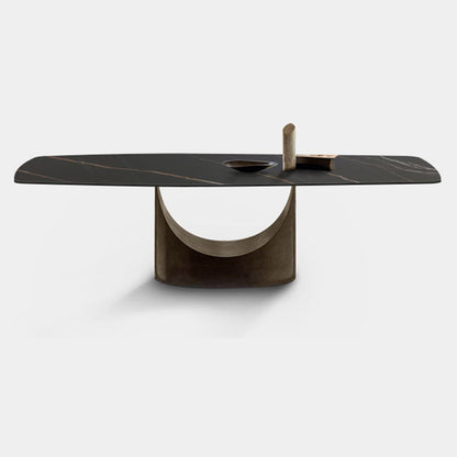 Sintered Stone Dining Table Industrial Style Rectangle Single Pedestal Base Table for Home Without Chairs Clearhalo ' dining_table' 'Dining Tables & Seating' 'Dining Tables' 'furn' 'furn_dining_table' 'Furniture' 'furniture_dining_table' 'Kitchen & Dining Furniture' 'kitchen&dining_furn' 'kitchen' 'kitchen_dining_table' 4238759