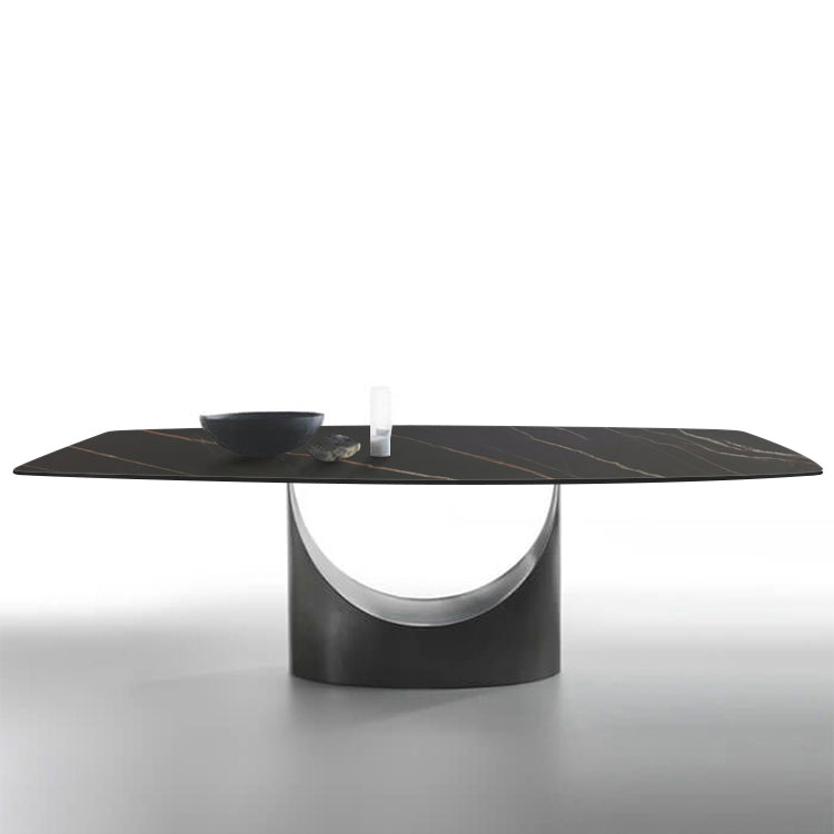 Sintered Stone Dining Table Industrial Style Rectangle Single Pedestal Base Table for Home Clearhalo ' dining_table' 'Dining Tables & Seating' 'Dining Tables' 'furn' 'furn_dining_table' 'Furniture' 'furniture_dining_table' 'Kitchen & Dining Furniture' 'kitchen&dining_furn' 'kitchen' 'kitchen_dining_table' 4238765