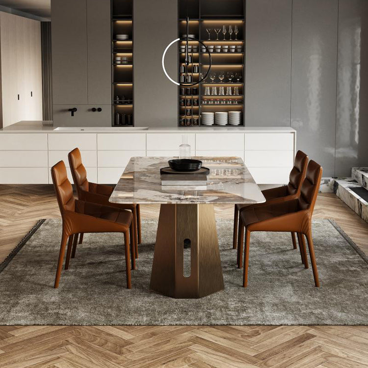 Rectangle Traditional Luxury Table Sintered Stone Table with Gold Double Pedestal Clearhalo ' dining_table' 'Dining Tables & Seating' 'Dining Tables' 'furn' 'furn_dining_table' 'Furniture' 'furniture_dining_table' 'Kitchen & Dining Furniture' 'kitchen&dining_furn' 'kitchen' 'kitchen_dining_table' 4238769