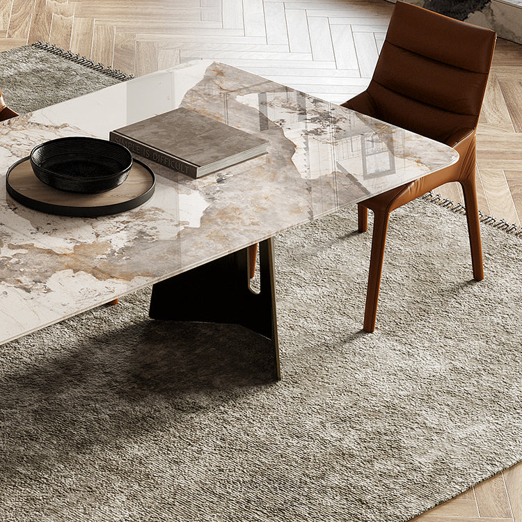Rectangle Traditional Luxury Table Sintered Stone Table with Gold Double Pedestal Clearhalo ' dining_table' 'Dining Tables & Seating' 'Dining Tables' 'furn' 'furn_dining_table' 'Furniture' 'furniture_dining_table' 'Kitchen & Dining Furniture' 'kitchen&dining_furn' 'kitchen' 'kitchen_dining_table' 4238776