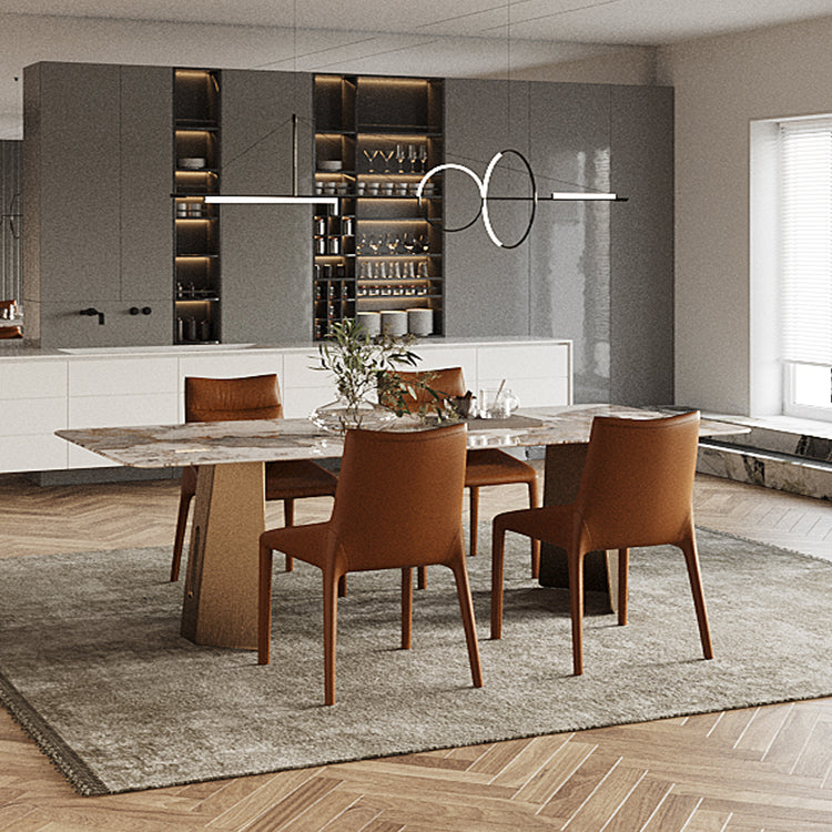 Rectangle Traditional Luxury Table Sintered Stone Table with Gold Double Pedestal Clearhalo ' dining_table' 'Dining Tables & Seating' 'Dining Tables' 'furn' 'furn_dining_table' 'Furniture' 'furniture_dining_table' 'Kitchen & Dining Furniture' 'kitchen&dining_furn' 'kitchen' 'kitchen_dining_table' 4238777