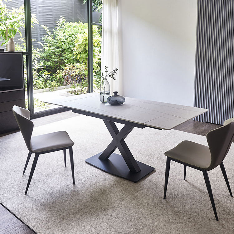 Contemporary Rectangle Dining Room Table Sintered Stone Table with Black Pedestal Base Clearhalo ' dining_table' 'Dining Tables & Seating' 'Dining Tables' 'furn' 'furn_dining_table' 'Furniture' 'furniture_dining_table' 'Kitchen & Dining Furniture' 'kitchen&dining_furn' 'kitchen' 'kitchen_dining_table' 4238801