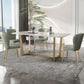 Contemporary Rectangle Dining Room Table White Sintered Stone Table with Gold Trestle Base Clearhalo ' dining_table' 'Dining Tables & Seating' 'Dining Tables' 'furn' 'furn_dining_table' 'Furniture' 'furniture_dining_table' 'Kitchen & Dining Furniture' 'kitchen&dining_furn' 'kitchen' 'kitchen_dining_table' 4238805