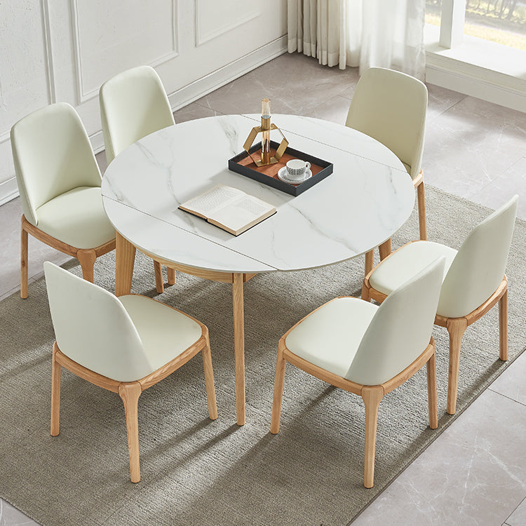 Round Contemporary Dining Room Table White Sintered Stone Table with 4 Ash Solid Wood Legs Clearhalo ' dining_table' 'Dining Tables & Seating' 'Dining Tables' 'furn' 'furn_dining_table' 'Furniture' 'furniture_dining_table' 'Kitchen & Dining Furniture' 'kitchen&dining_furn' 'kitchen' 'kitchen_dining_table' 4238819