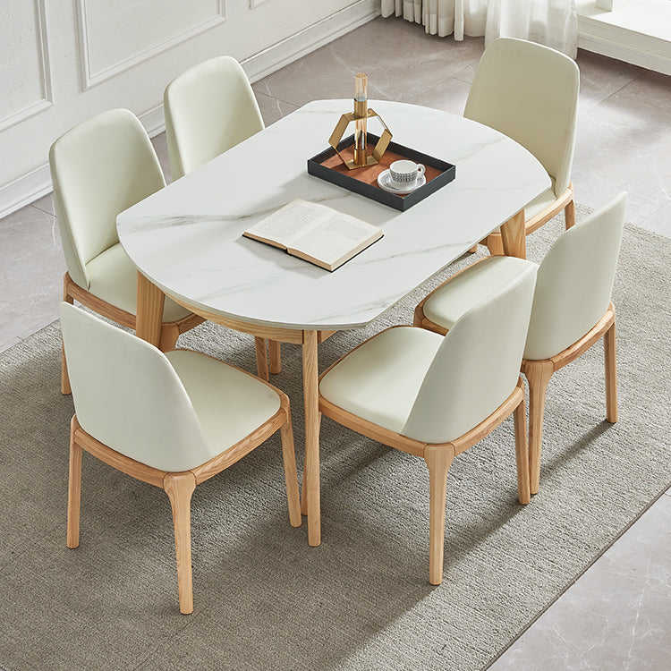Round Contemporary Dining Room Table White Sintered Stone Table with 4 Ash Solid Wood Legs Clearhalo ' dining_table' 'Dining Tables & Seating' 'Dining Tables' 'furn' 'furn_dining_table' 'Furniture' 'furniture_dining_table' 'Kitchen & Dining Furniture' 'kitchen&dining_furn' 'kitchen' 'kitchen_dining_table' 4238820