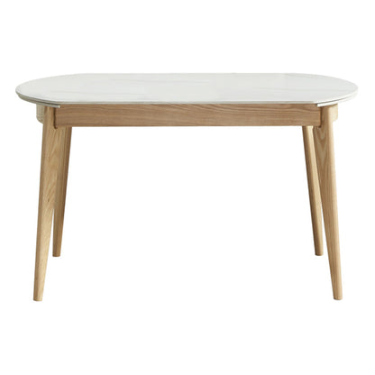 Round Contemporary Dining Room Table White Sintered Stone Table with 4 Ash Solid Wood Legs Without Chairs Clearhalo ' dining_table' 'Dining Tables & Seating' 'Dining Tables' 'furn' 'furn_dining_table' 'Furniture' 'furniture_dining_table' 'Kitchen & Dining Furniture' 'kitchen&dining_furn' 'kitchen' 'kitchen_dining_table' 4238823