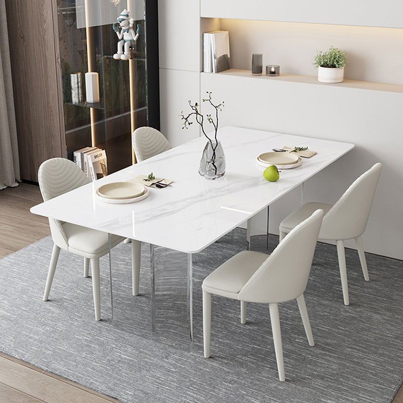 Modern White Dining Table Rectangle Sintered Stone Dining Table with Acrylic Base Clearhalo ' dining_table' 'Dining Tables & Seating' 'Dining Tables' 'furn' 'furn_dining_table' 'Furniture' 'furniture_dining_table' 'Kitchen & Dining Furniture' 'kitchen&dining_furn' 'kitchen' 'kitchen_dining_table' 4238834