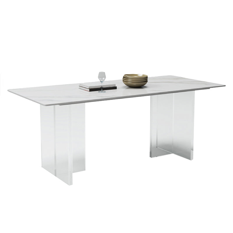 Modern White Dining Table Rectangle Sintered Stone Dining Table with Acrylic Base Without Chairs Clearhalo ' dining_table' 'Dining Tables & Seating' 'Dining Tables' 'furn' 'furn_dining_table' 'Furniture' 'furniture_dining_table' 'Kitchen & Dining Furniture' 'kitchen&dining_furn' 'kitchen' 'kitchen_dining_table' 4238835
