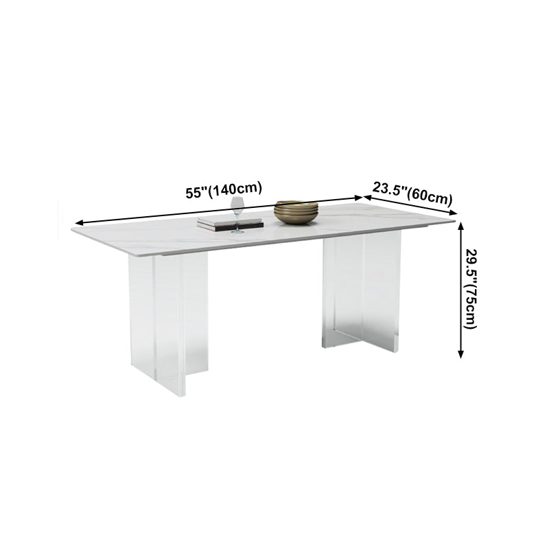 Modern White Dining Table Rectangle Sintered Stone Dining Table with Acrylic Base Clearhalo ' dining_table' 'Dining Tables & Seating' 'Dining Tables' 'furn' 'furn_dining_table' 'Furniture' 'furniture_dining_table' 'Kitchen & Dining Furniture' 'kitchen&dining_furn' 'kitchen' 'kitchen_dining_table' 4238841