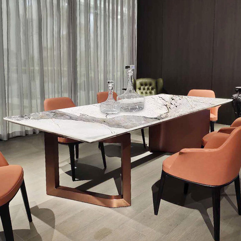 Rectangle Traditional Luxury Dining Table Sintered Stone Table with Gold Double Pedestal Clearhalo ' dining_table' 'Dining Tables & Seating' 'Dining Tables' 'furn' 'furn_dining_table' 'Furniture' 'furniture_dining_table' 'Kitchen & Dining Furniture' 'kitchen&dining_furn' 'kitchen' 'kitchen_dining_table' 4238844