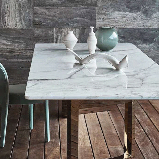 Rectangle Traditional Luxury Dining Table Sintered Stone Table with Gold Double Pedestal Clearhalo ' dining_table' 'Dining Tables & Seating' 'Dining Tables' 'furn' 'furn_dining_table' 'Furniture' 'furniture_dining_table' 'Kitchen & Dining Furniture' 'kitchen&dining_furn' 'kitchen' 'kitchen_dining_table' 4238850
