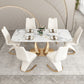 Traditional Luxury Dining Table Sintered Stone Rectangle Dining Table with Gold Frame Clearhalo ' dining_table' 'Dining Tables & Seating' 'Dining Tables' 'furn' 'furn_dining_table' 'Furniture' 'furniture_dining_table' 'Kitchen & Dining Furniture' 'kitchen&dining_furn' 'kitchen' 'kitchen_dining_table' 4238854