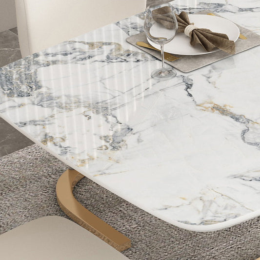 Traditional Luxury Dining Table Sintered Stone Rectangle Dining Table with Gold Frame