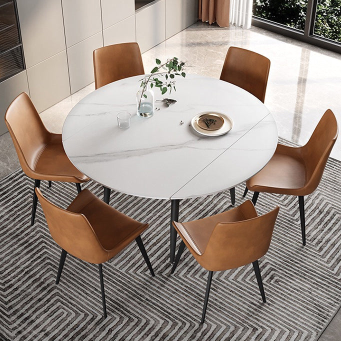 53.15''L Round Contemporary Dining Table Sintered Stone Table with 4 Black Metal Legs Clearhalo ' dining_table' 'Dining Tables & Seating' 'Dining Tables' 'furn' 'furn_dining_table' 'Furniture' 'furniture_dining_table' 'Kitchen & Dining Furniture' 'kitchen&dining_furn' 'kitchen' 'kitchen_dining_table' 4238877