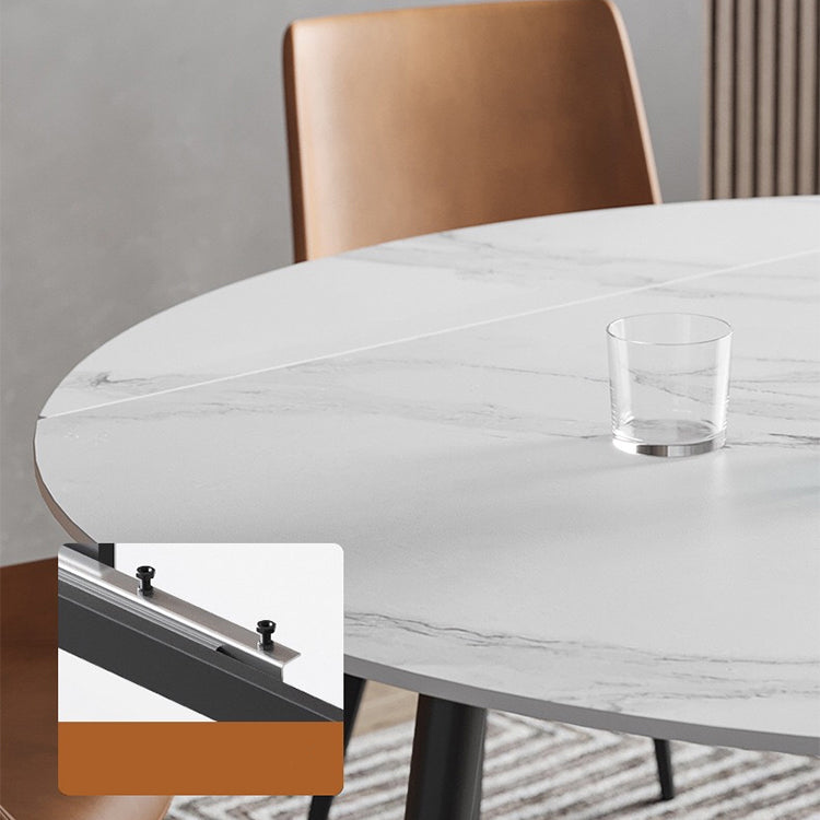 53.15''L Round Contemporary Dining Table Sintered Stone Table with 4 Black Metal Legs Clearhalo ' dining_table' 'Dining Tables & Seating' 'Dining Tables' 'furn' 'furn_dining_table' 'Furniture' 'furniture_dining_table' 'Kitchen & Dining Furniture' 'kitchen&dining_furn' 'kitchen' 'kitchen_dining_table' 4238882