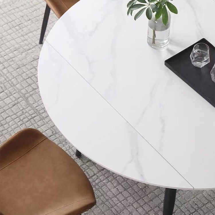 53.15''L Round Contemporary Dining Table Sintered Stone Table with 4 Black Metal Legs Clearhalo ' dining_table' 'Dining Tables & Seating' 'Dining Tables' 'furn' 'furn_dining_table' 'Furniture' 'furniture_dining_table' 'Kitchen & Dining Furniture' 'kitchen&dining_furn' 'kitchen' 'kitchen_dining_table' 4238884