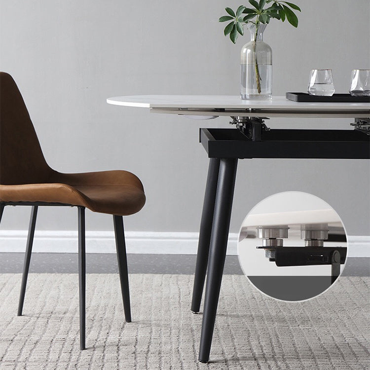 53.15''L Round Contemporary Dining Table Sintered Stone Table with 4 Black Metal Legs Clearhalo ' dining_table' 'Dining Tables & Seating' 'Dining Tables' 'furn' 'furn_dining_table' 'Furniture' 'furniture_dining_table' 'Kitchen & Dining Furniture' 'kitchen&dining_furn' 'kitchen' 'kitchen_dining_table' 4238885