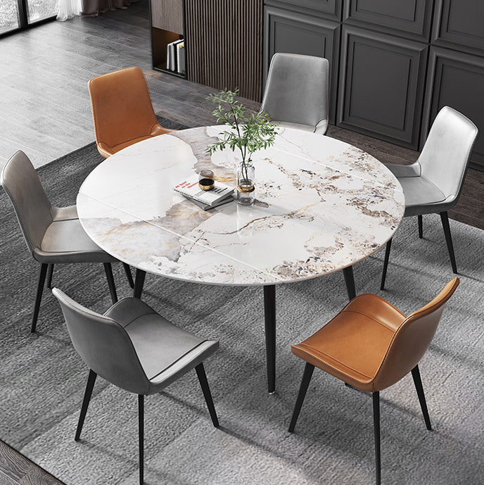 53.15''L Round Contemporary Dining Table Sintered Stone Table with 4 Black Metal Legs Clearhalo ' dining_table' 'Dining Tables & Seating' 'Dining Tables' 'furn' 'furn_dining_table' 'Furniture' 'furniture_dining_table' 'Kitchen & Dining Furniture' 'kitchen&dining_furn' 'kitchen' 'kitchen_dining_table' 4238888